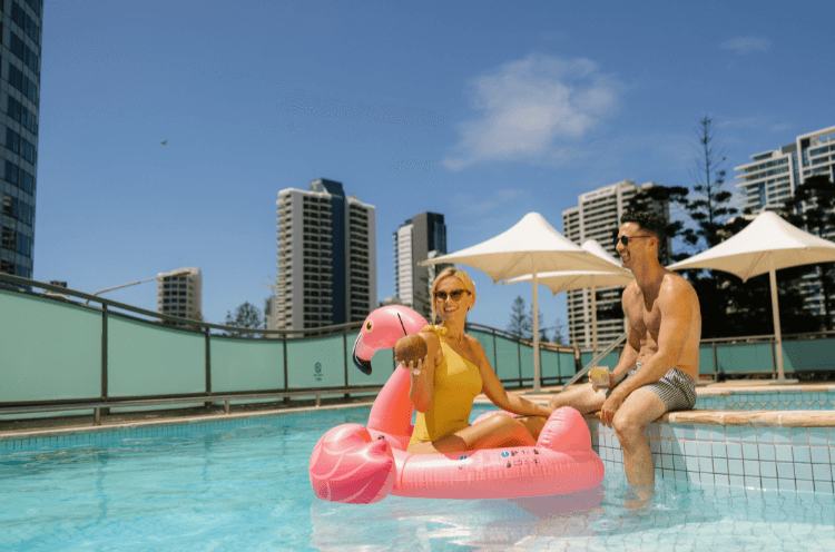 couple at swimming pool
